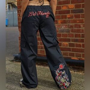 Ed Hardy Embroidered Dragon Cargo Pants